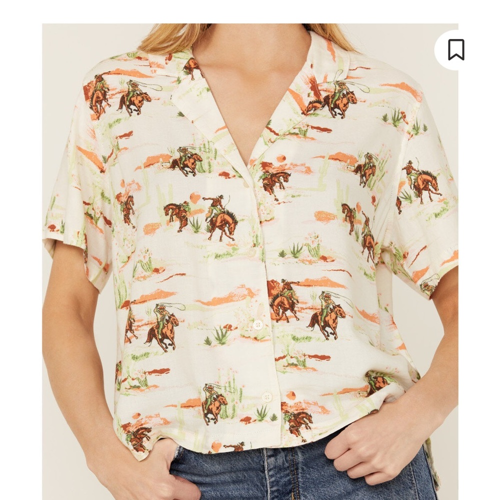 Women's Cream Cowboy Print Top